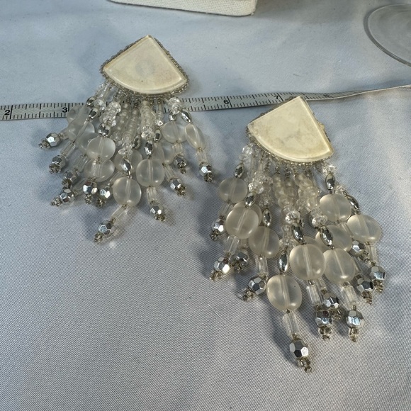 Long large frosty white silvertone earrings - Picture 6 of 6